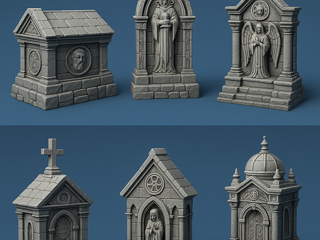 Medieval Stone Shrines and Tomb Set