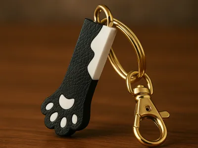 Cat Keychain - Cute Black & White Cat Paw Keychain