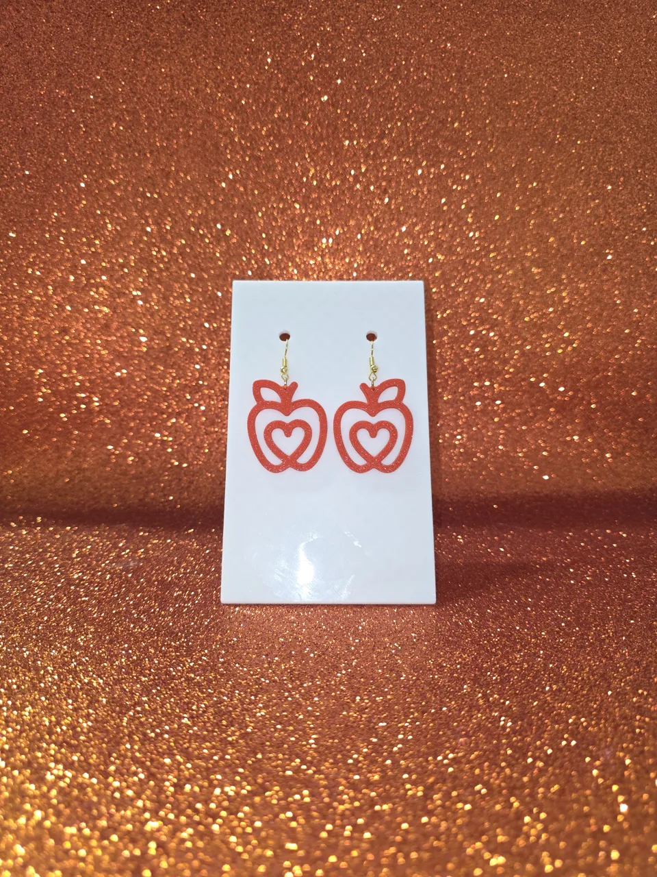 Minimal heart apple earrings view 2