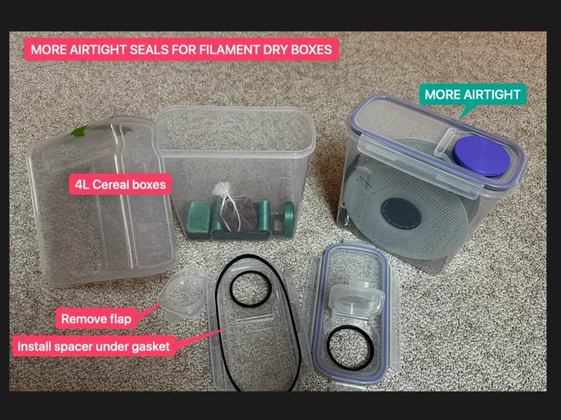 Filament Dry Box Air Seal Fix (most 4L Cereal Box)