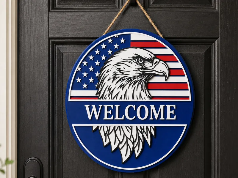 Patriotic Eagle Welcome Sign- 4 Color