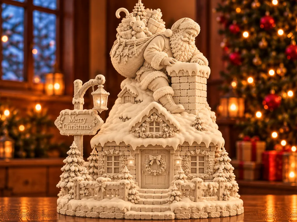 Festive Santa Claus Roof Scene - High Detail Decor - Free 3D Print ...