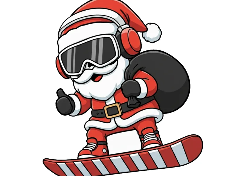 Mr bone head clause on a snowboard