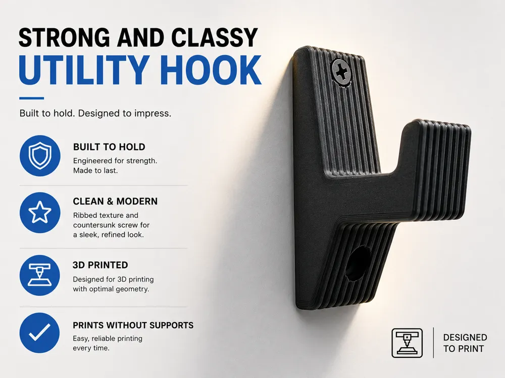 Modelo para impresión 3D: Strong and Classy UTILITY HOOK. Referencia del modelo original.