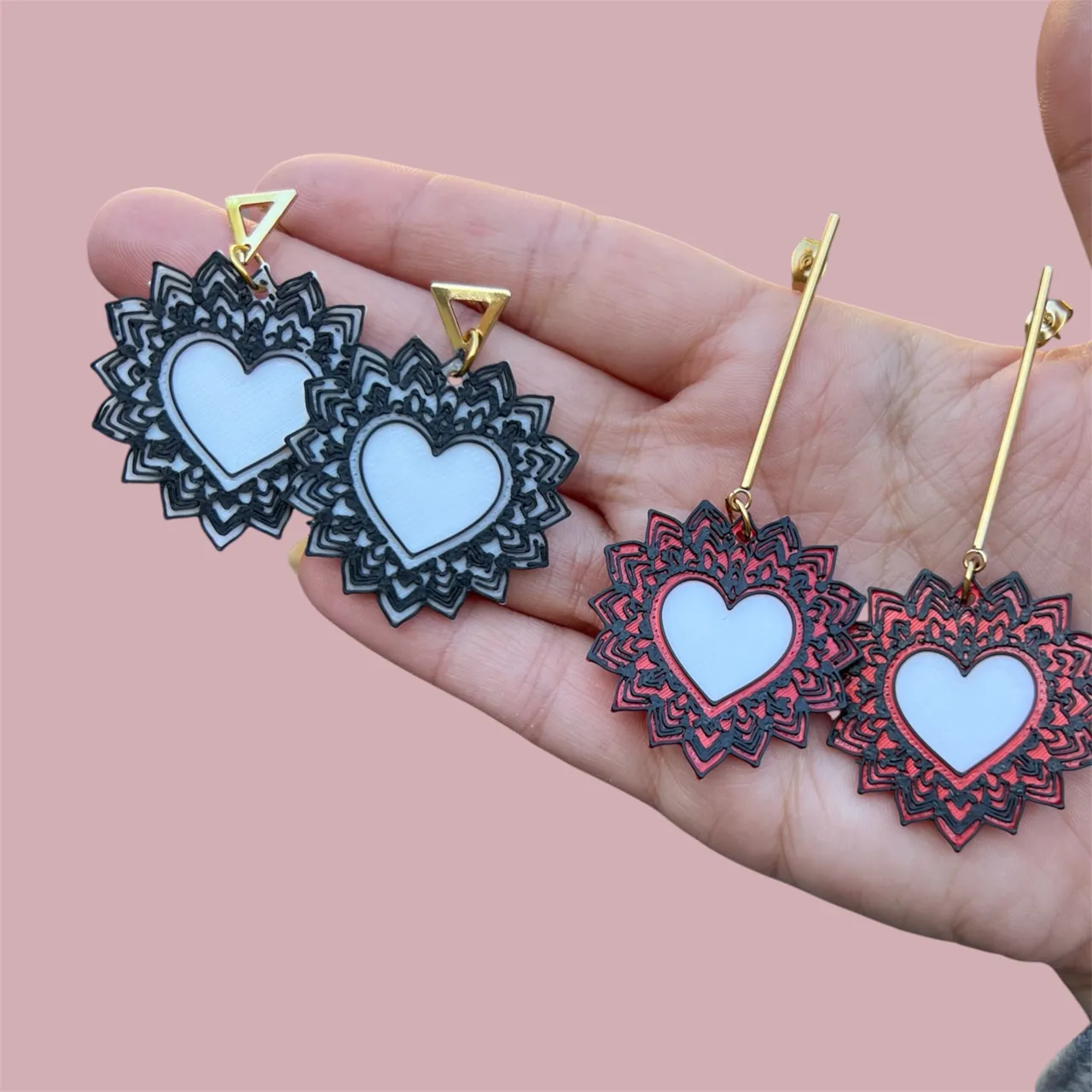 Pendientes corazón mandala view 2