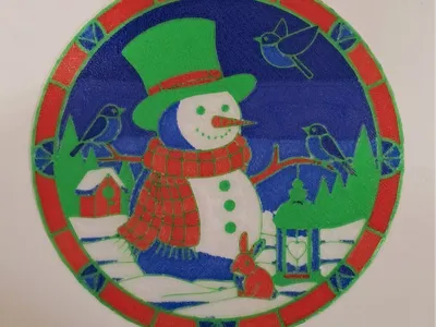 Christmas Snowman Stained-Glass Art