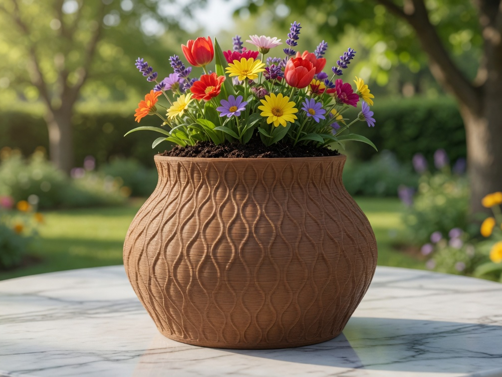 Wavy Scalloped Geometric Flower Pot