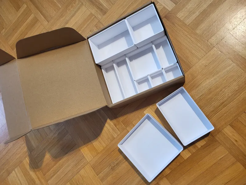 gridfinity like trays for filament cardboard box