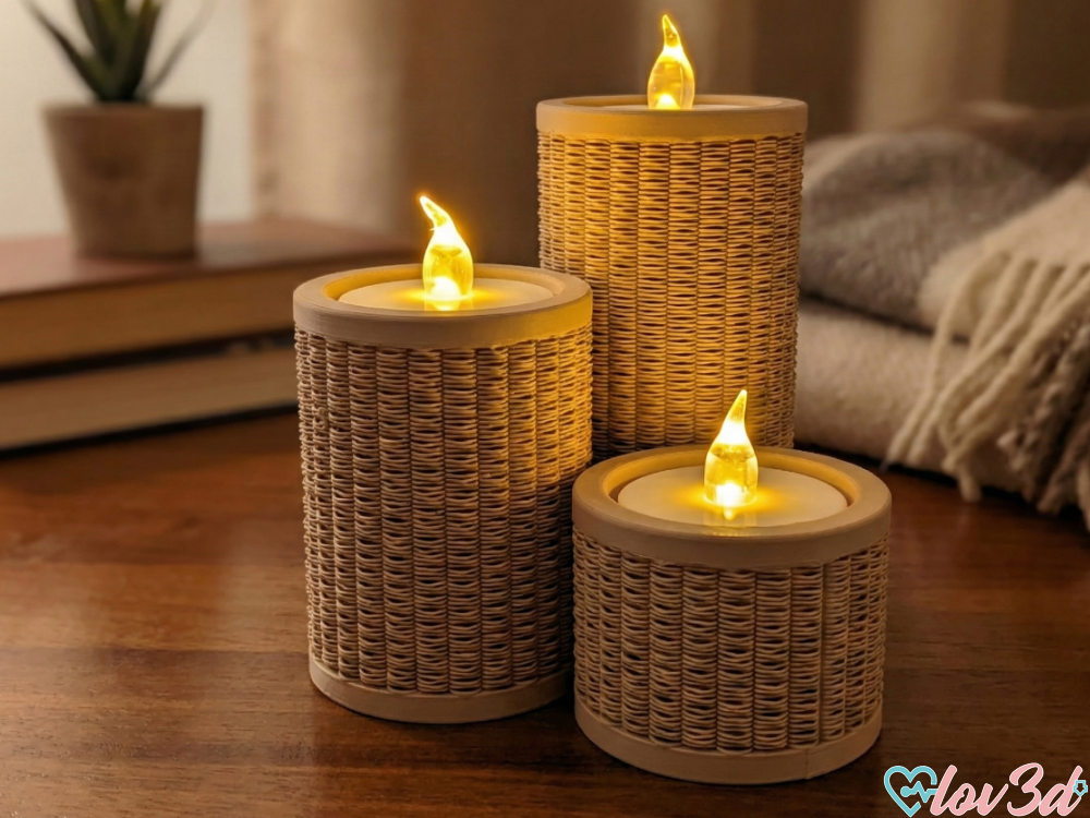 Modern Rattan Style Tea Light Holder Set