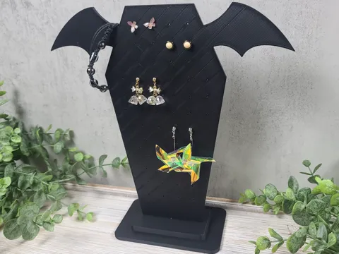 Coffin Earring Stand with Bat wings