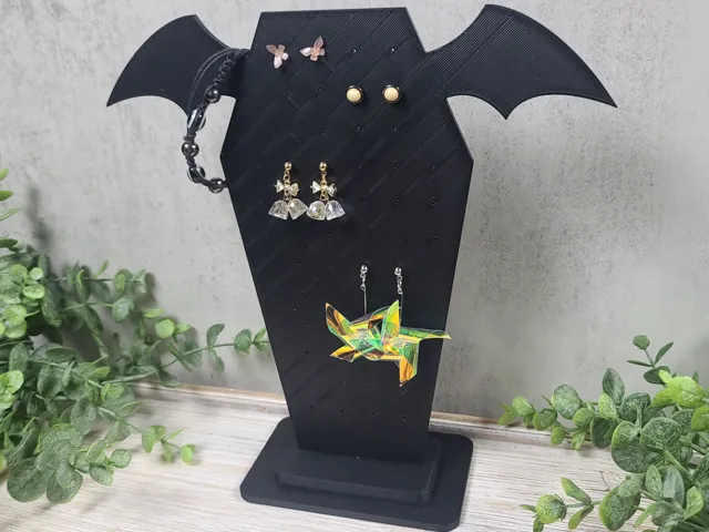 Coffin Earring Stand with Bat wings
