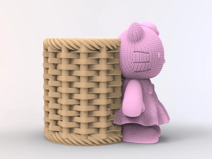 Knitted Hello Kitty carrying a bamboo basket - Free 3D Print Model ...