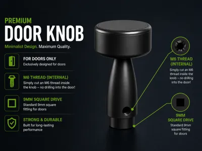 Minimalist Door Knob 9mm Square M6 Internal Thread