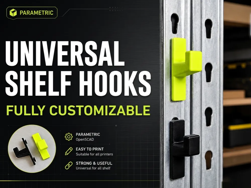 Estante o repisa: Parametric Metal Shelving Hook (single or many). Referencia del modelo original.