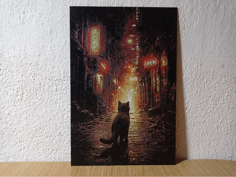 Sci-Fi themed neon street with cat - HueForge