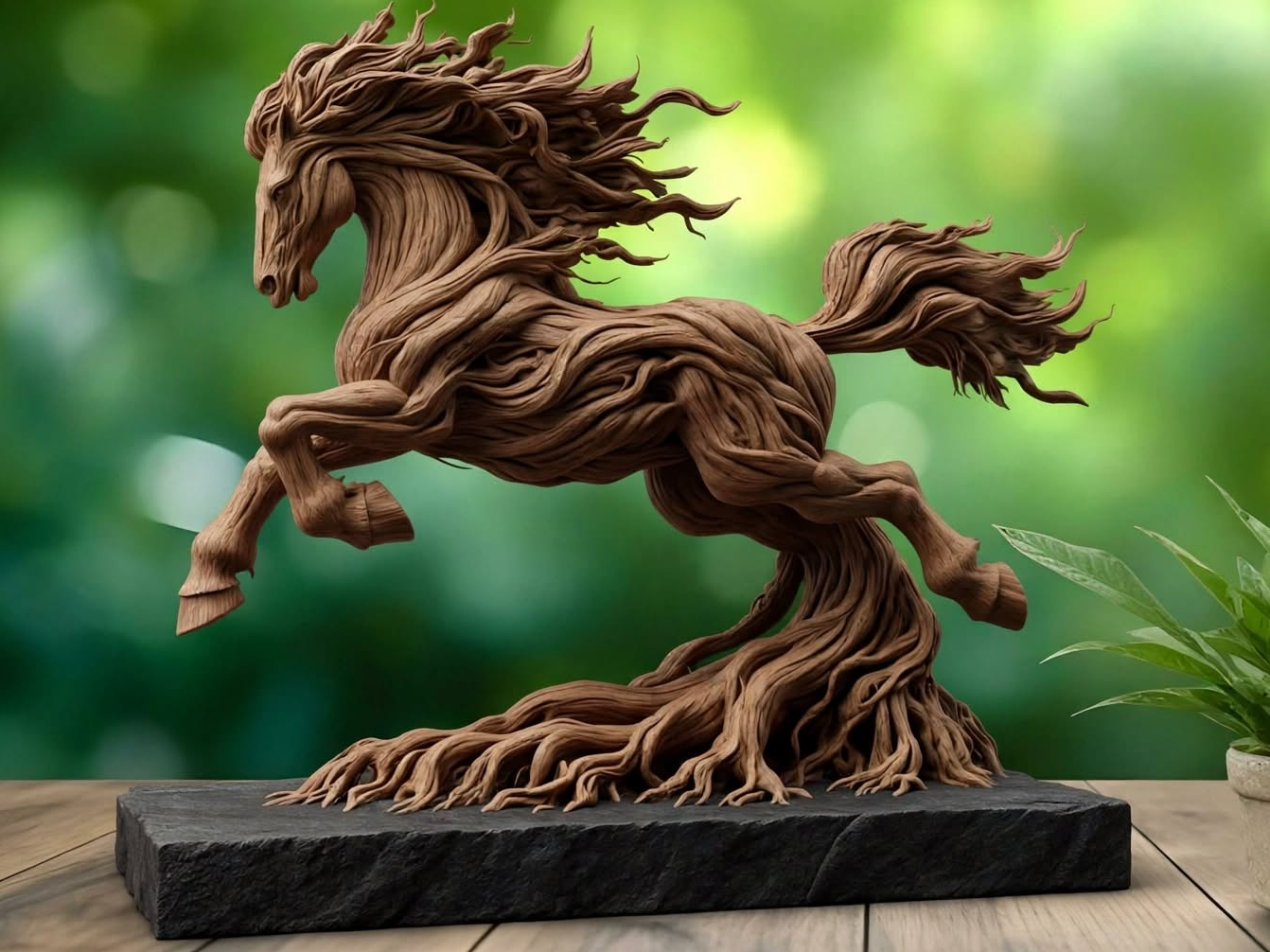 Spirit Horse Root Sculpture - Elegant Table Decor 3D model