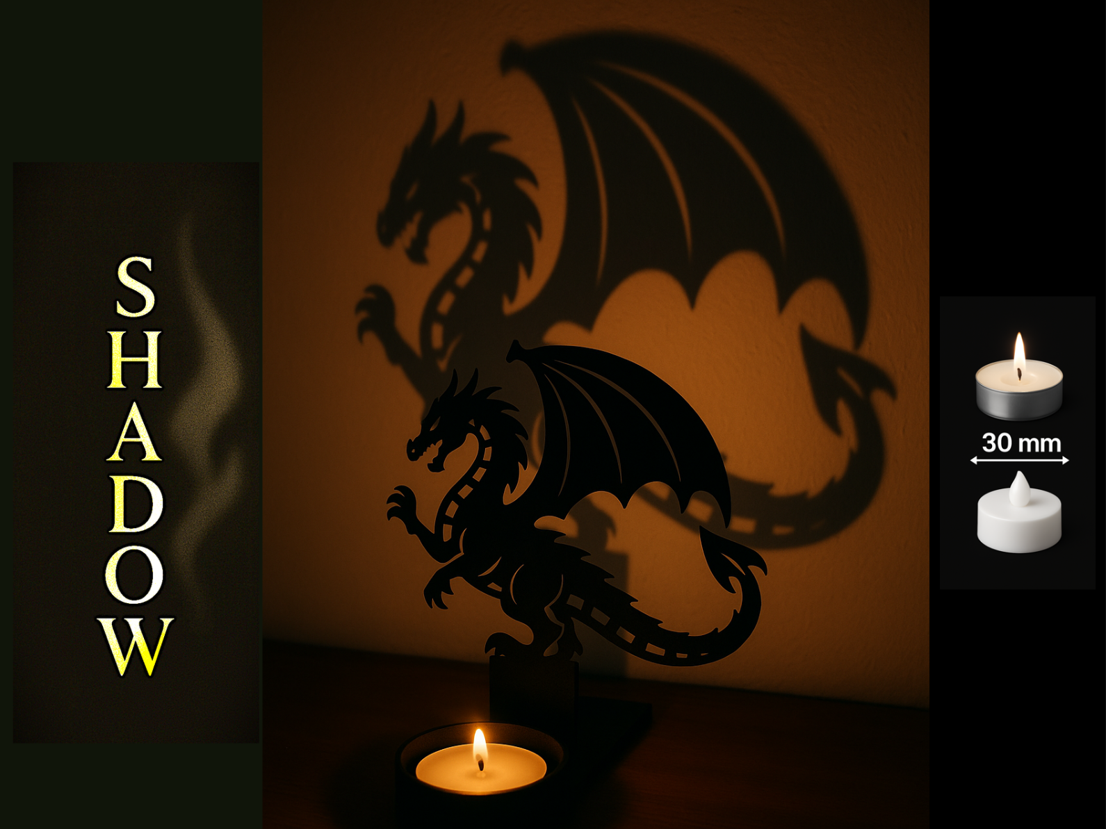 Shadow Art Tea Light Holder - Dragon