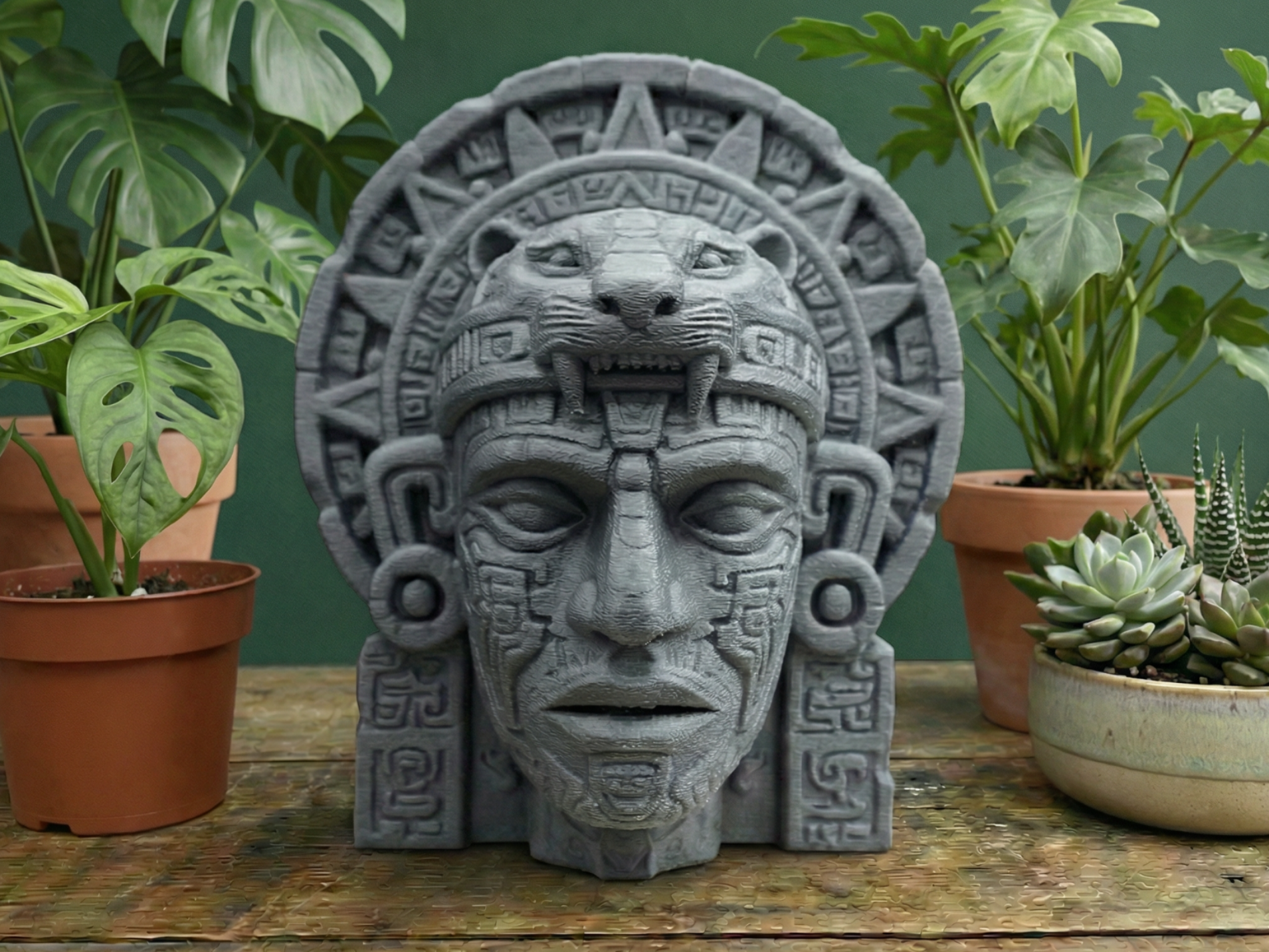 Jaguar Warrior: Aztec Head Sculpture