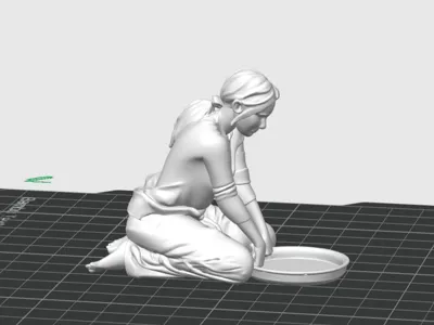 sitting woman kneading dough