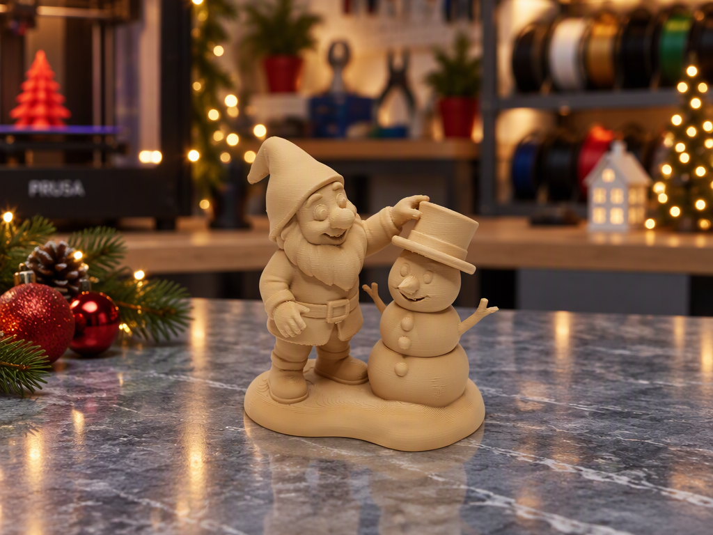 Wichtel baut seinen fröhlichen Schneemann 3D model