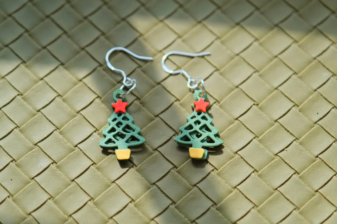 Dimensional Christmas Tree Earrings view 2