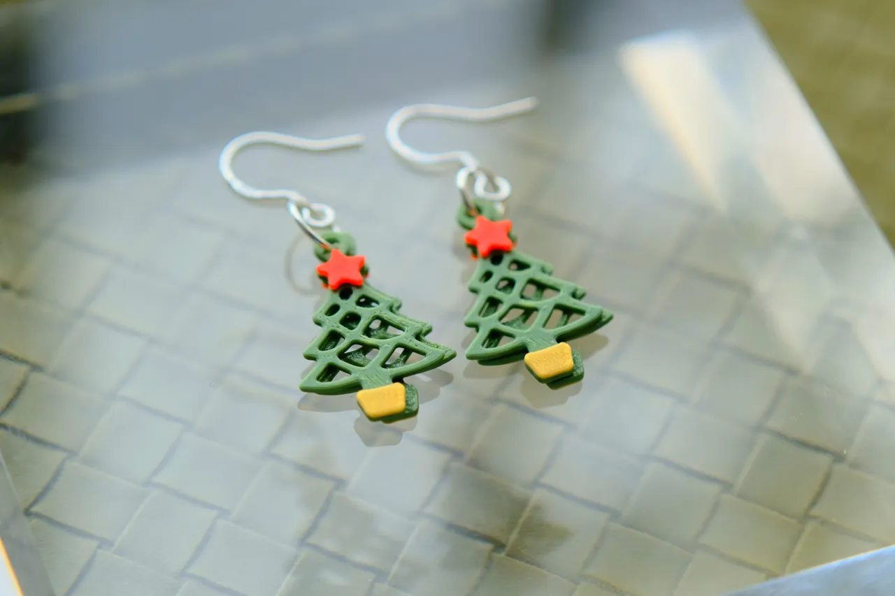 Dimensional Christmas Tree Earrings view 3