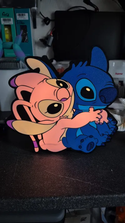 Stitch and Angel Lightbox - Free 3D Print Model - MakerWorld
