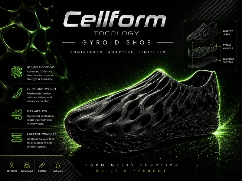 3D Printed TPU Gyroid Shoe.
