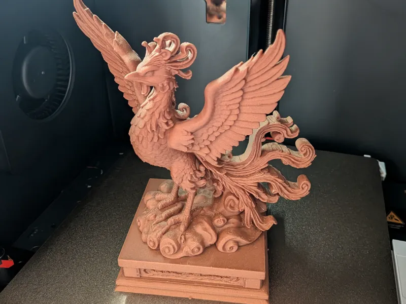 Majestic Phoenix in WOODPLA—Wood-Carving Aesthetic