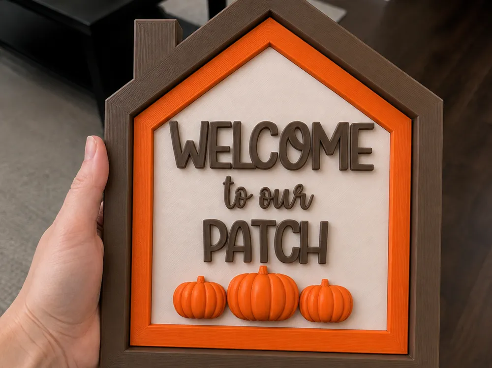 Letrero o emblema decorativo: Welcome to our Patch Home Sign Autumn Fall Decor. Referencia del modelo original.
