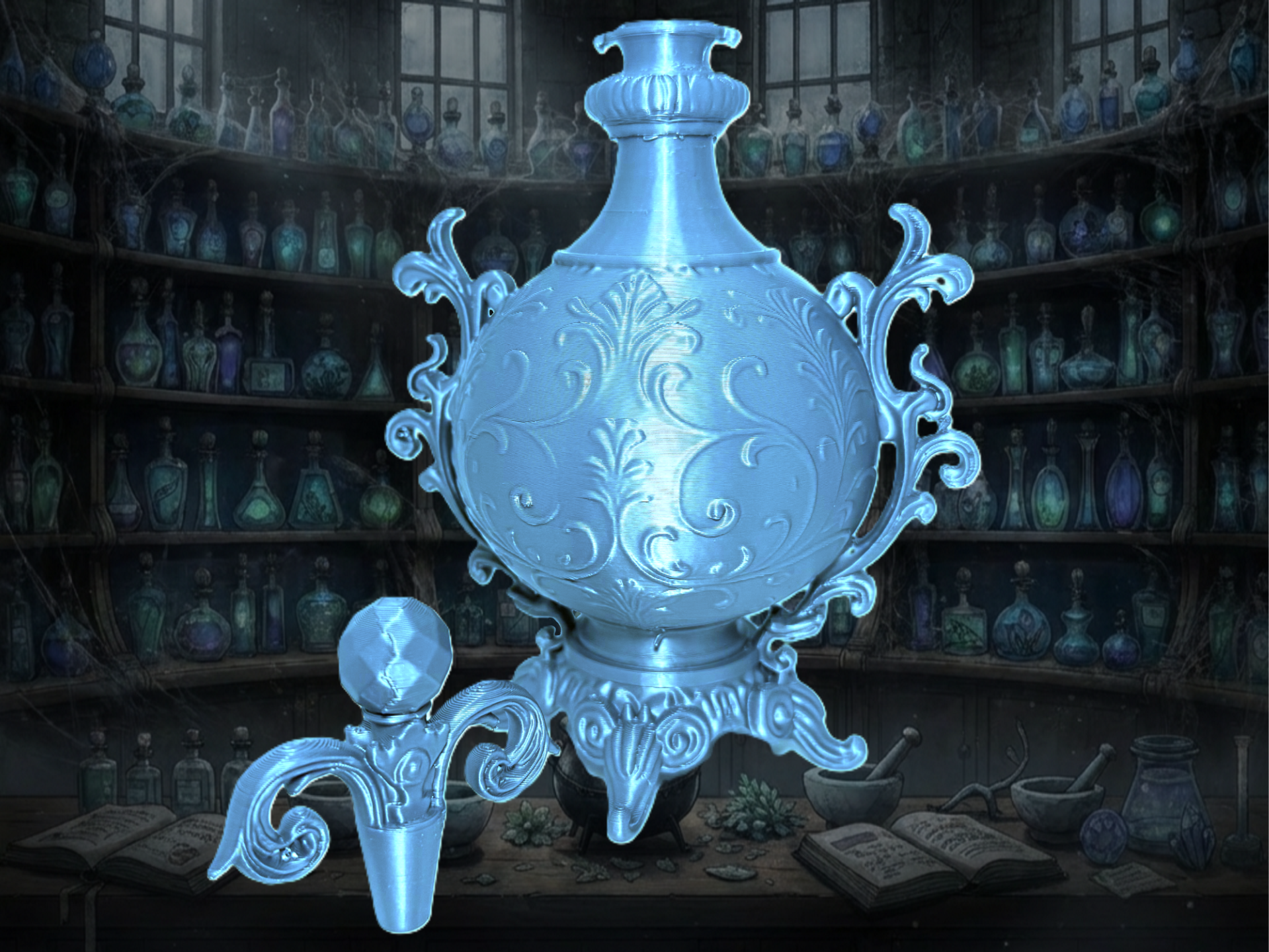 Ornate Enchanted Alchemist's Arcane Potion Bottle