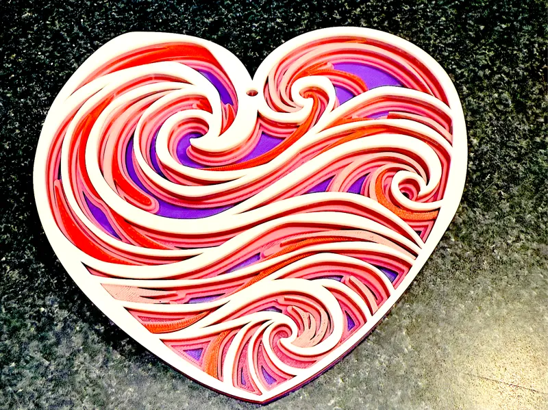 Valentines Heart Waves Layered Hanging Sign