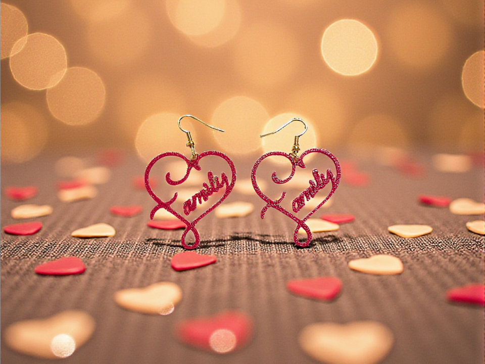 Family heart earrings