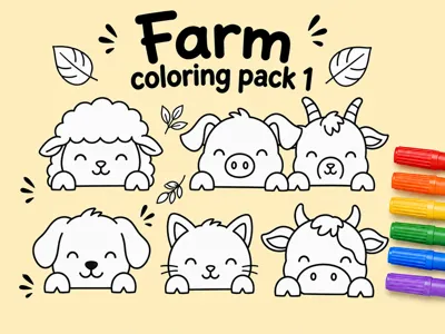 Cute peekaboo farm coloring craft pack