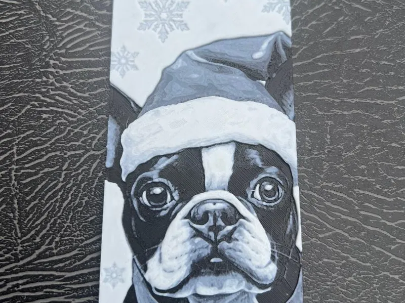 Boston terrier Christmas Santa hat snowy Bookmark