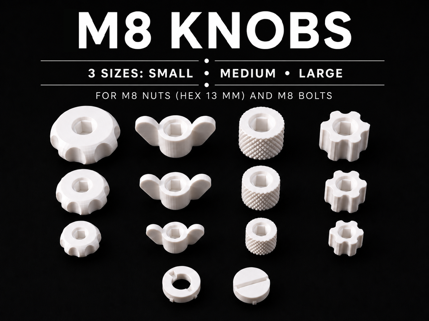 Manopole M8 Esagono 13 mm – 4 Stili, 3 Dimensioni