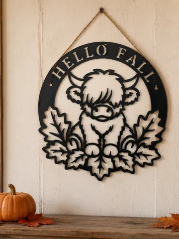 Letrero o emblema decorativo: Hello Fall Highland Cow Wall Sign — vista de referencia 2