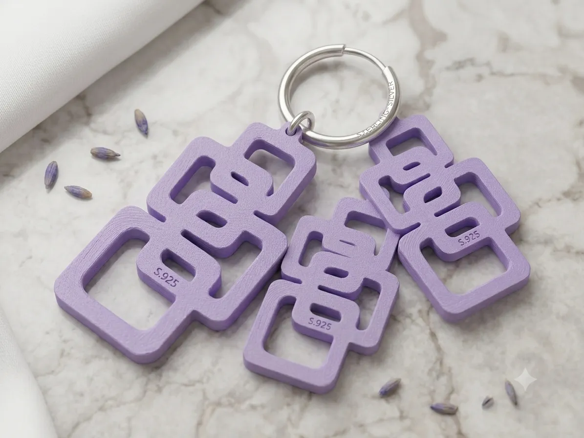 Geo-Lavender Earrings | Orecchini geometrici 3D view 2