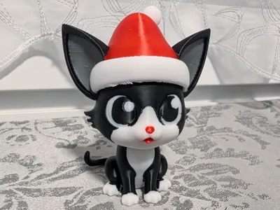 Cute Cat with Big Ears and Santa Hat