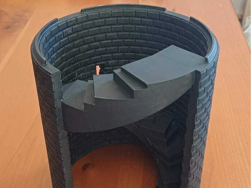 Stackable spiral staircase tower for TTRPGs (25mm)