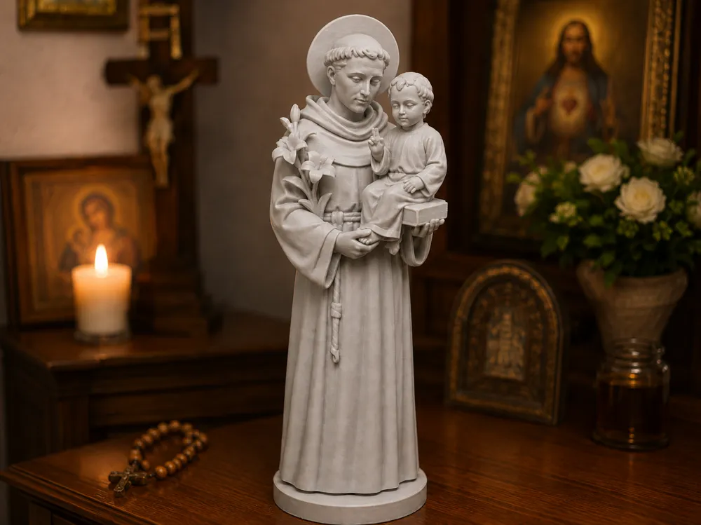 Figura decorativa: Sant’Antonio da Padova con Gesù Bambino - Sacra. Referencia del modelo original.