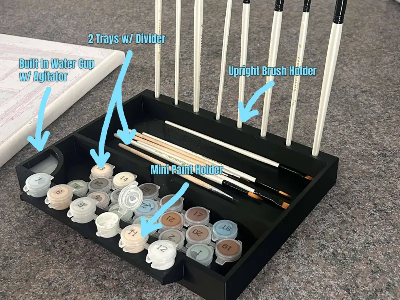Painting Tray w/ Paint Holder, Brush Holder