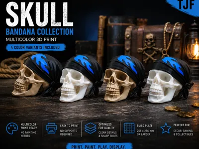 Outlaw Skull with Flame Bandana 