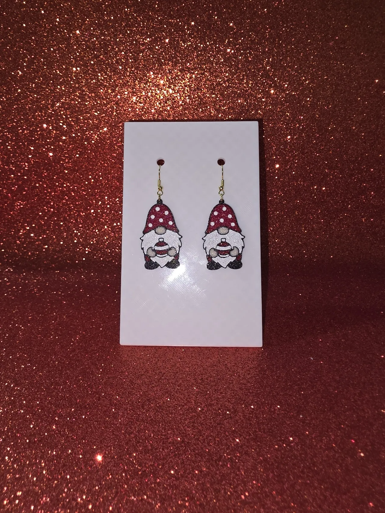 Christmas gnome earrings view 2