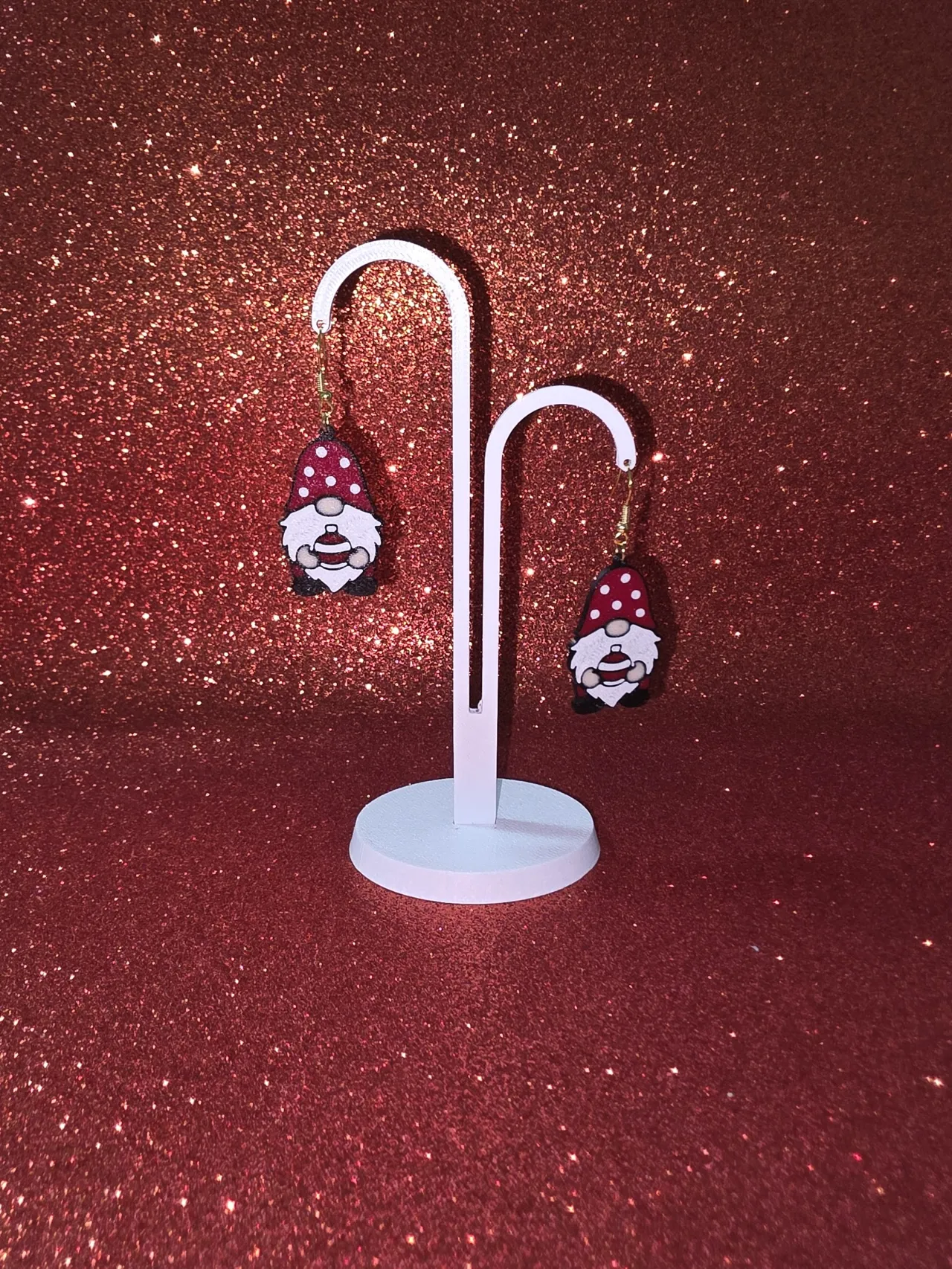 Christmas gnome earrings view 3