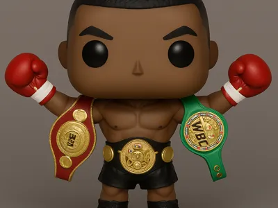 Mike Tyson Young with 3 Title Belts