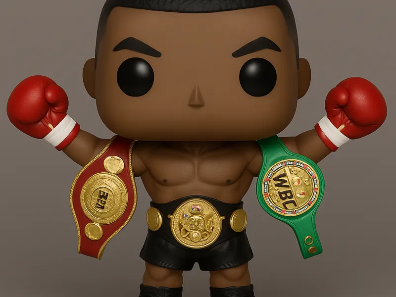 Mike Tyson Young with 3 Title Belts