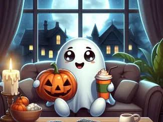Ghost With Latte and Pumpkin Hueforge