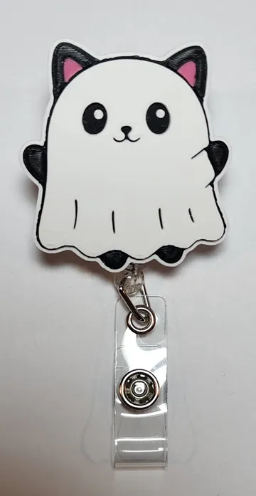 Adorno temático: Cute Ghost Cat Badge Reel Face/Magnet — vista de referencia 3