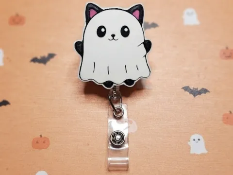 Adorno temático: Cute Ghost Cat Badge Reel Face/Magnet — referencia de MakerWorld